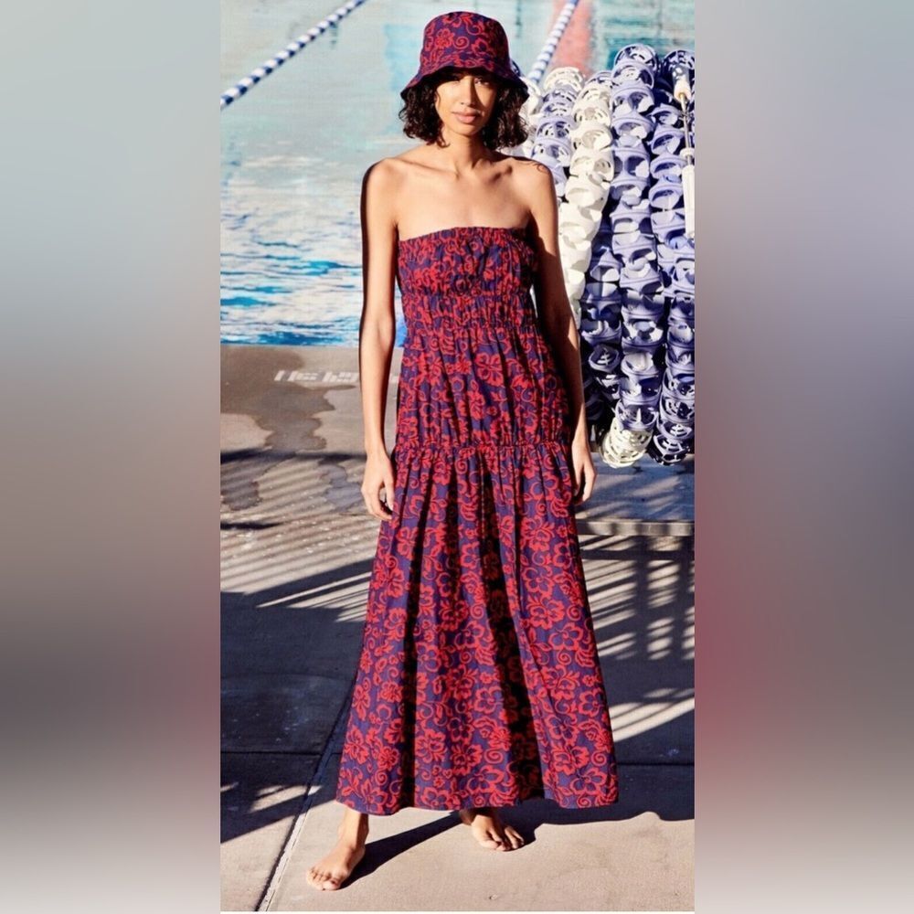 Anthropologie Sundry Aloha Floral Red Maxi Dress XL Extra Large